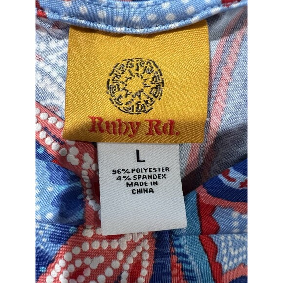 Ruby Rd Womens Asymmetrical Puff Paisley Midi Dress in Red & Blue Large - Picture 5 of 7